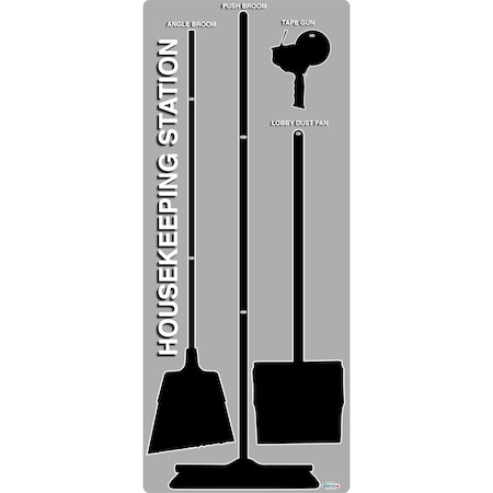 5S Housekeeping Shadow Board Broom Station Version 7 - Gray Board / Black Shadows  With Broom